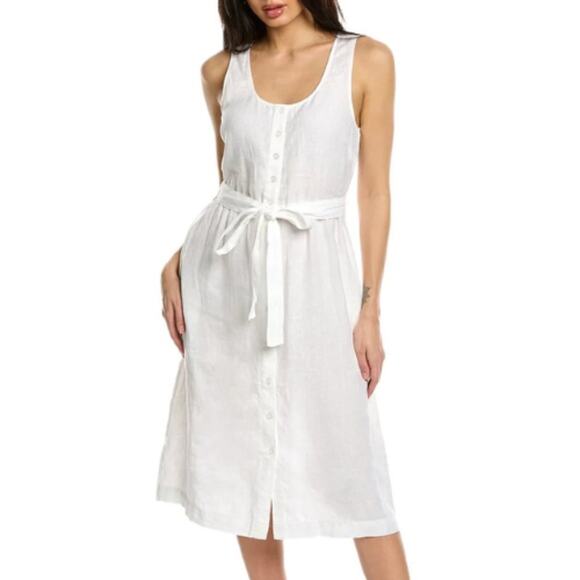 Michael Stars Lulu Button-Down Linen Midi Dress in White NWT Size Small - Picture 1 of 2